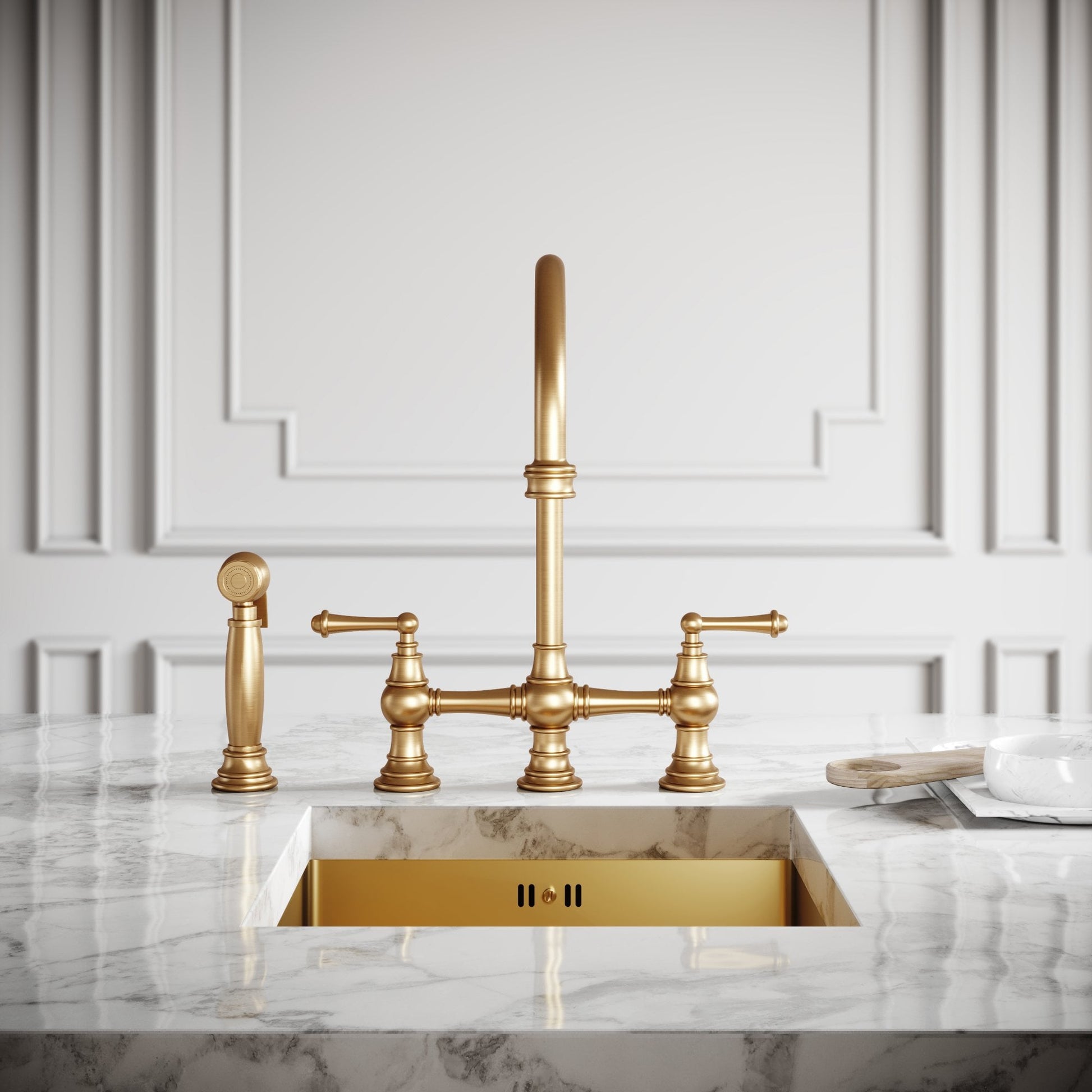Asbury 4-hole Traditional Kitchen Tap Brushed Gold