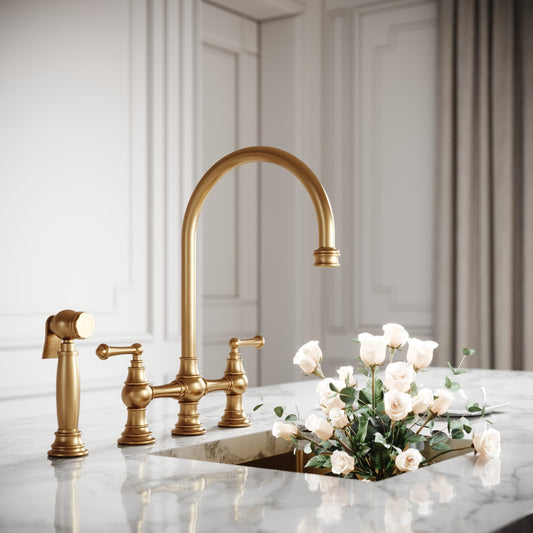Asbury 4-hole Traditional Kitchen Tap Brushed Gold