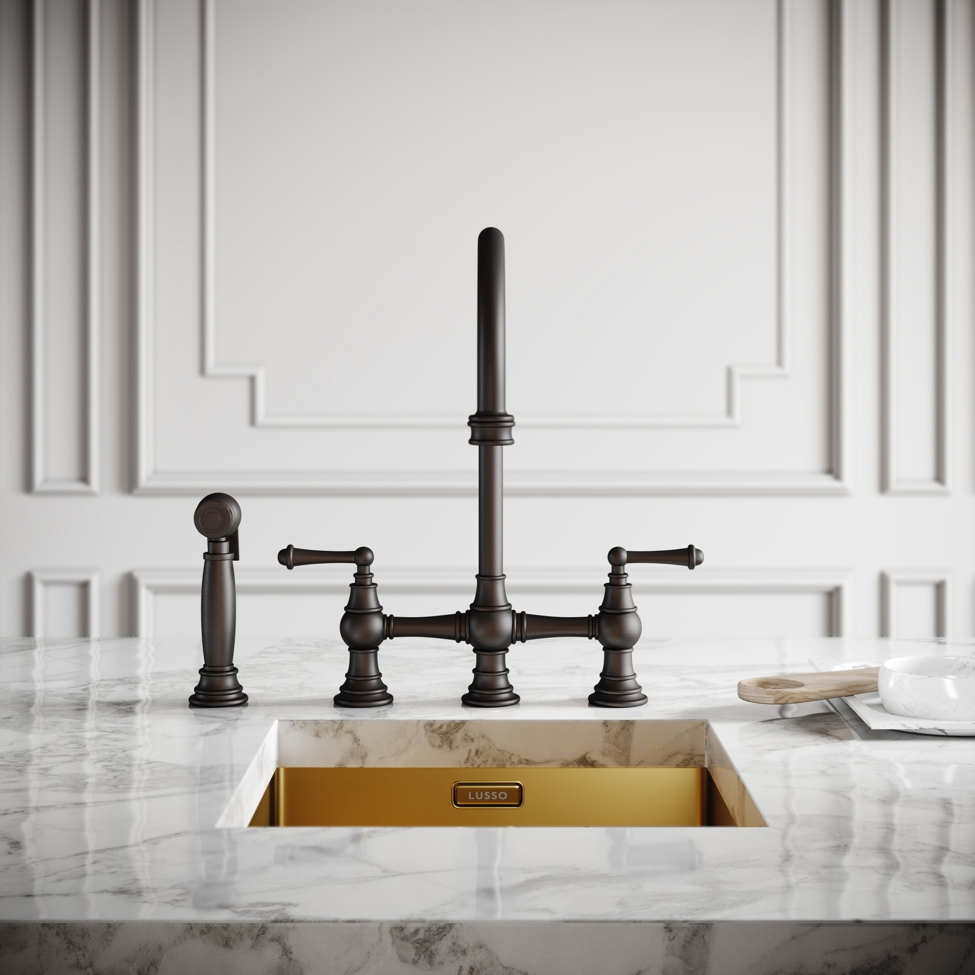 Asbury 4-Hole Traditional Kitchen Tap Deep Bronze