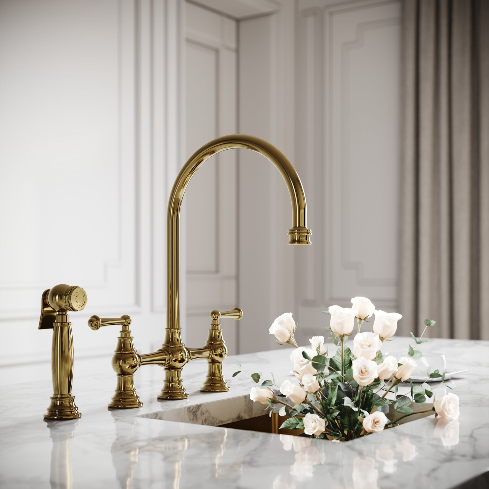 Asbury 4-Hole Traditional Kitchen Tap Polished Brass