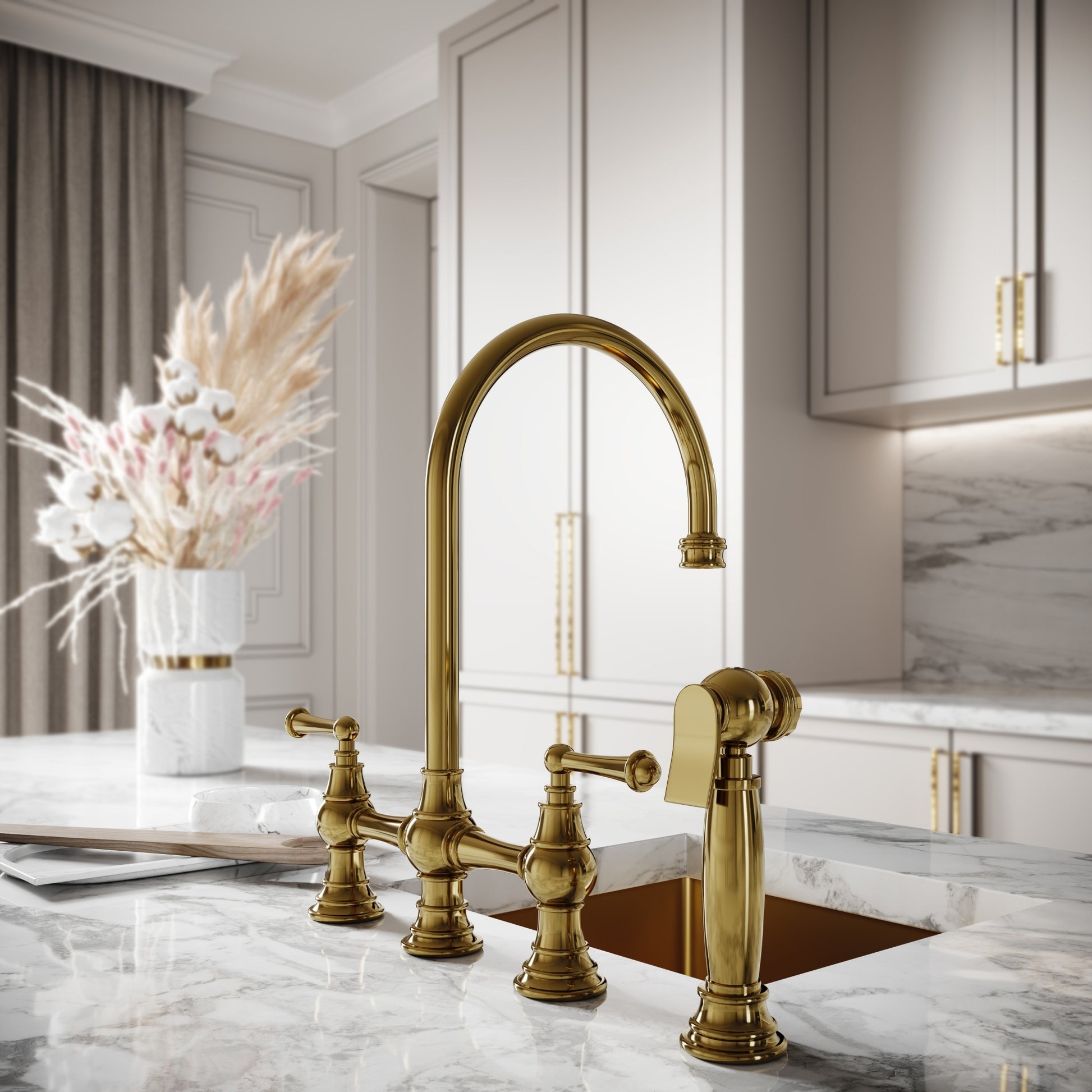 Asbury 4-Hole Traditional Kitchen Tap Polished Brass