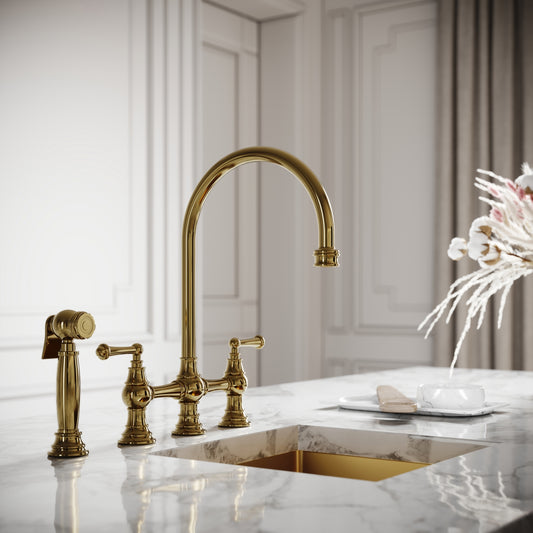 Asbury 4-Hole Traditional Kitchen Tap Polished Brass