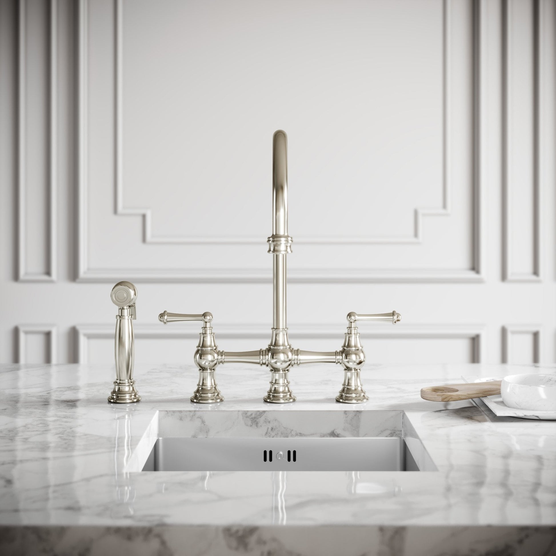 Asbury 4-hole Traditional Kitchen Tap Polished Nickel