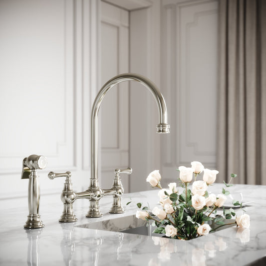 Asbury 4-hole Traditional Kitchen Tap Polished Nickel