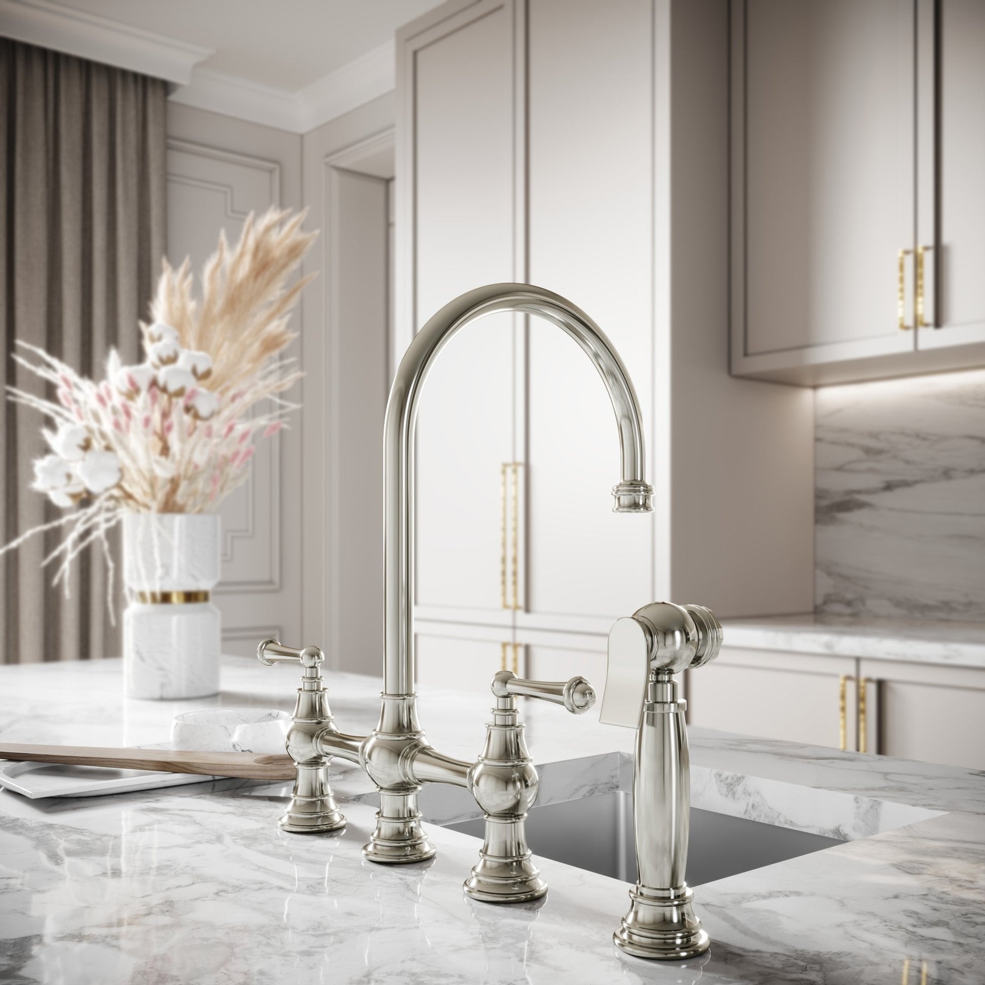 Asbury 4-hole Traditional Kitchen Tap Polished Nickel
