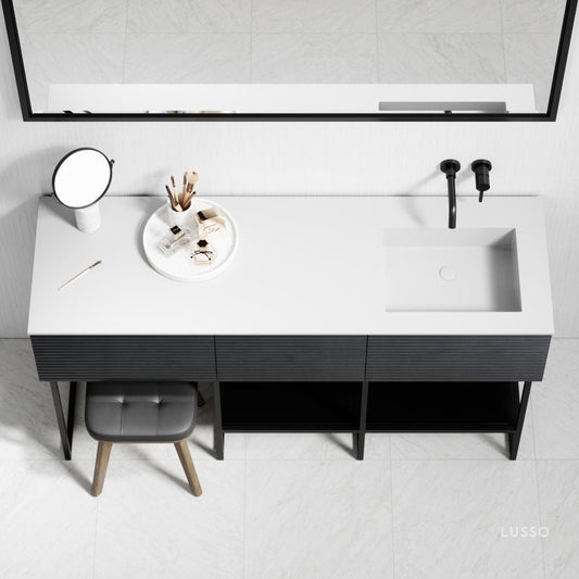 Audemar Black Vanity Unit with Stone Basin 1600mm