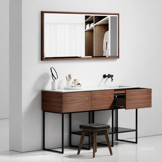 Audemar Walnut Vanity Unit with Stone Basin 1600mm
