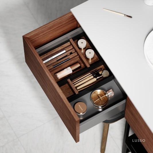 Audemar Walnut Vanity Unit with Stone Basin 1600mm