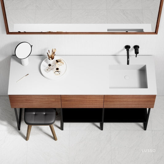 Audemar Walnut Vanity Unit with Stone Basin 1600mm
