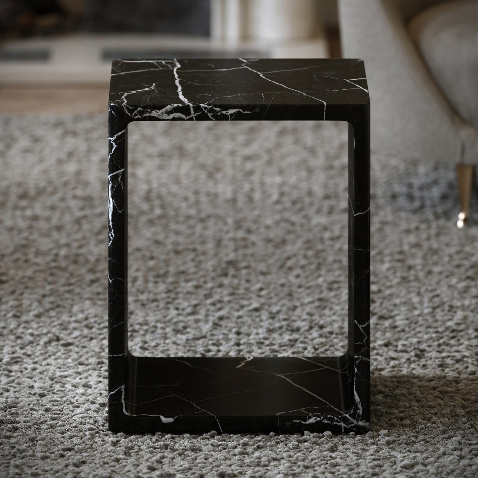 Azzurra Nero Marquina Marble Side Table 400mm