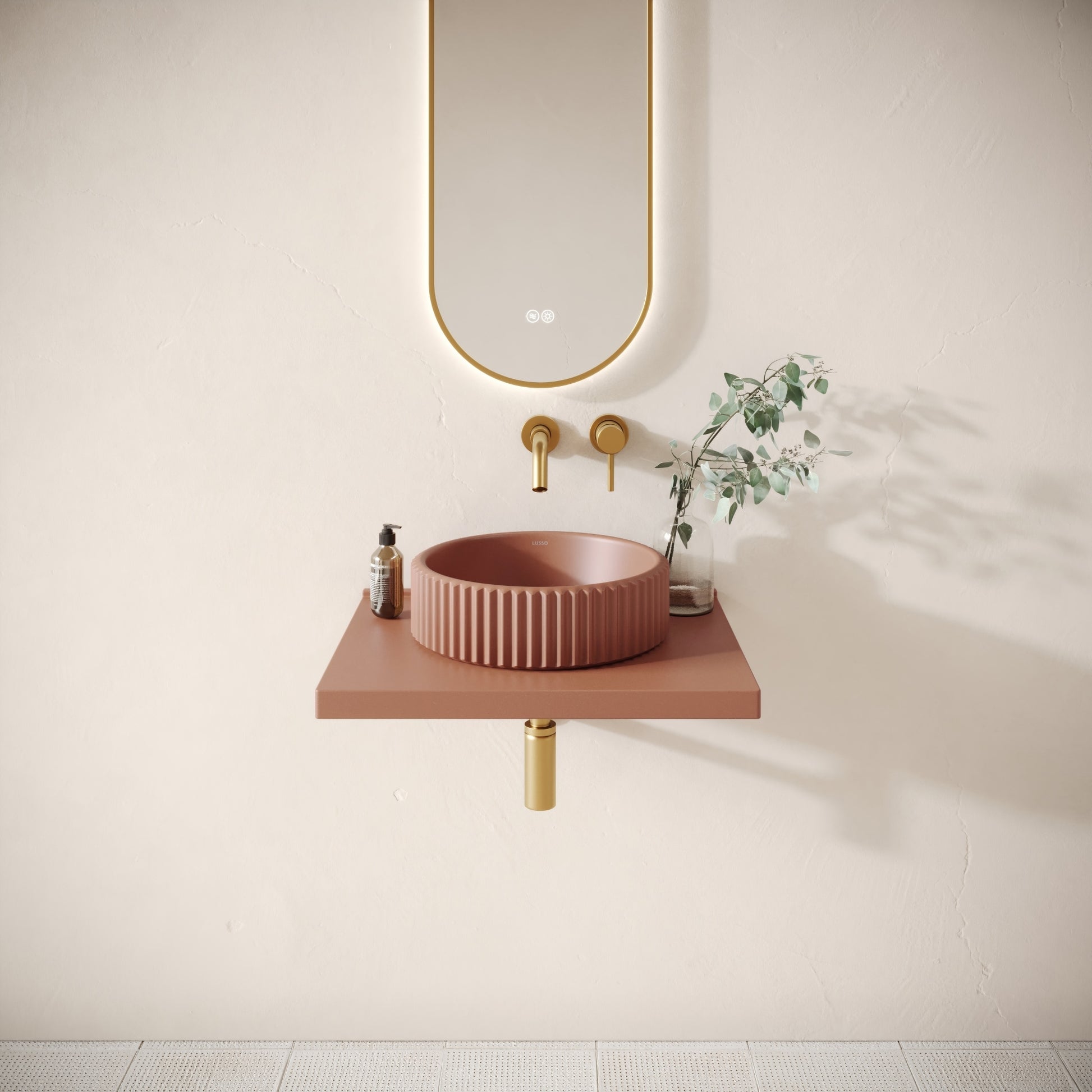 Bancone Terracotta Concrete Wall Mounted Countertop Shelf 600mm
