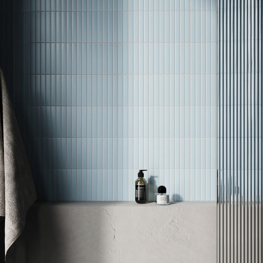 Baton Mosaic Delicate Blue Matte Porcelain Wall Tile