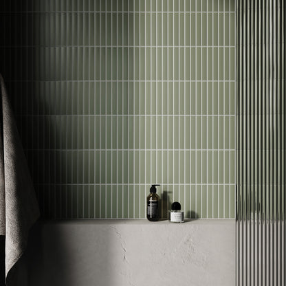 Baton Mosaic Gentle Sage Green Matte Porcelain Wall Tile
