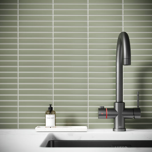 Baton Mosaic Gentle Sage Green Matte Porcelain Wall Tile