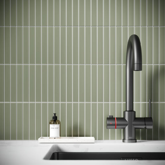 Baton Mosaic Gentle Sage Green Matte Porcelain Wall Tile