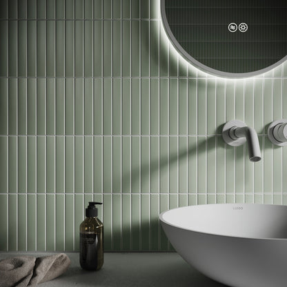 Baton Mosaic Soft Pear Green Matte Porcelain Wall Tile