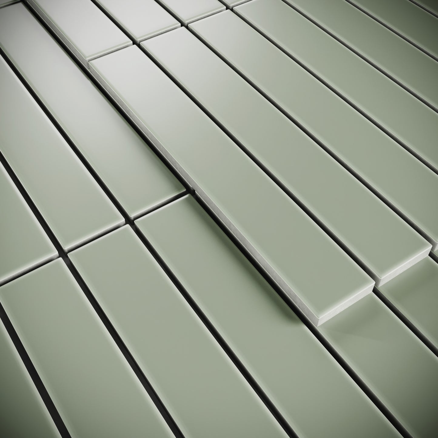 Baton Mosaic Soft Pear Green Matte Porcelain Wall Tile