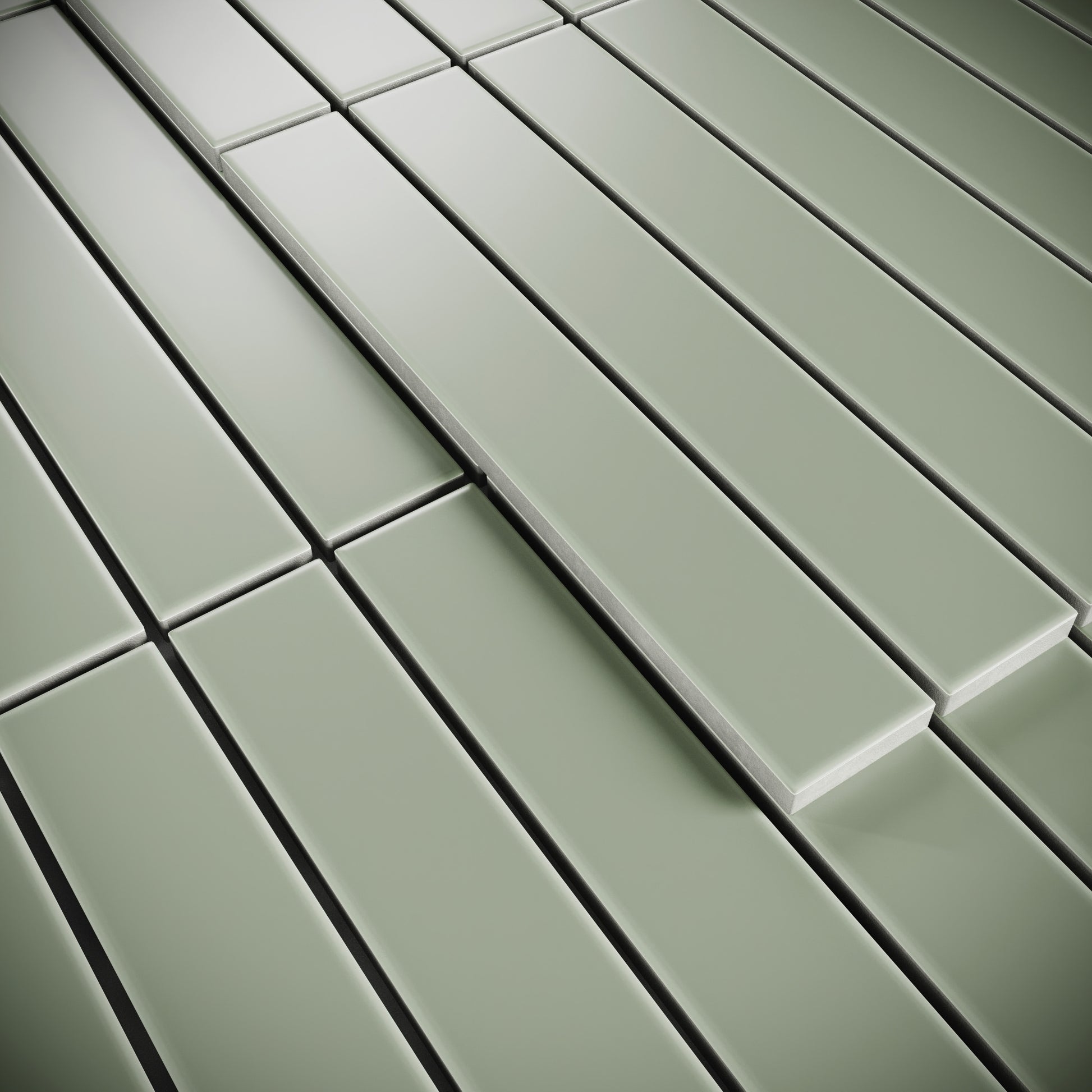 Baton Mosaic Soft Pear Green Matte Porcelain Wall Tile
