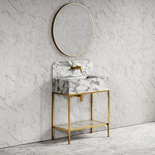 Belgravia Brushed Gold & Arabescato Marble Vanity Unit 800mm
