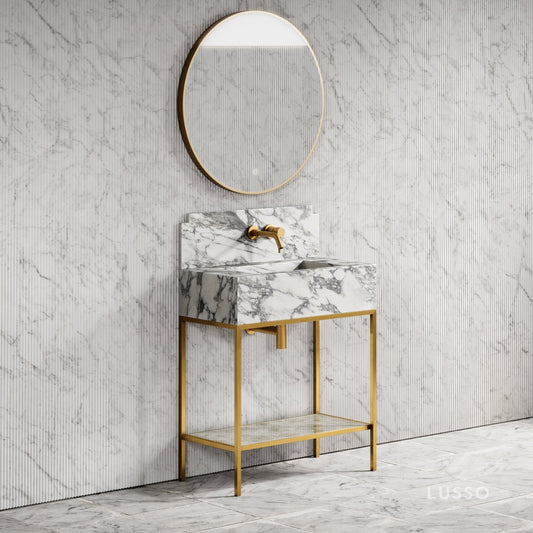 Belgravia Brushed Gold & Arabescato Marble Vanity Unit 800mm