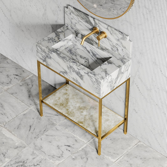 Belgravia Brushed Gold & Arabescato Marble Vanity Unit 800mm