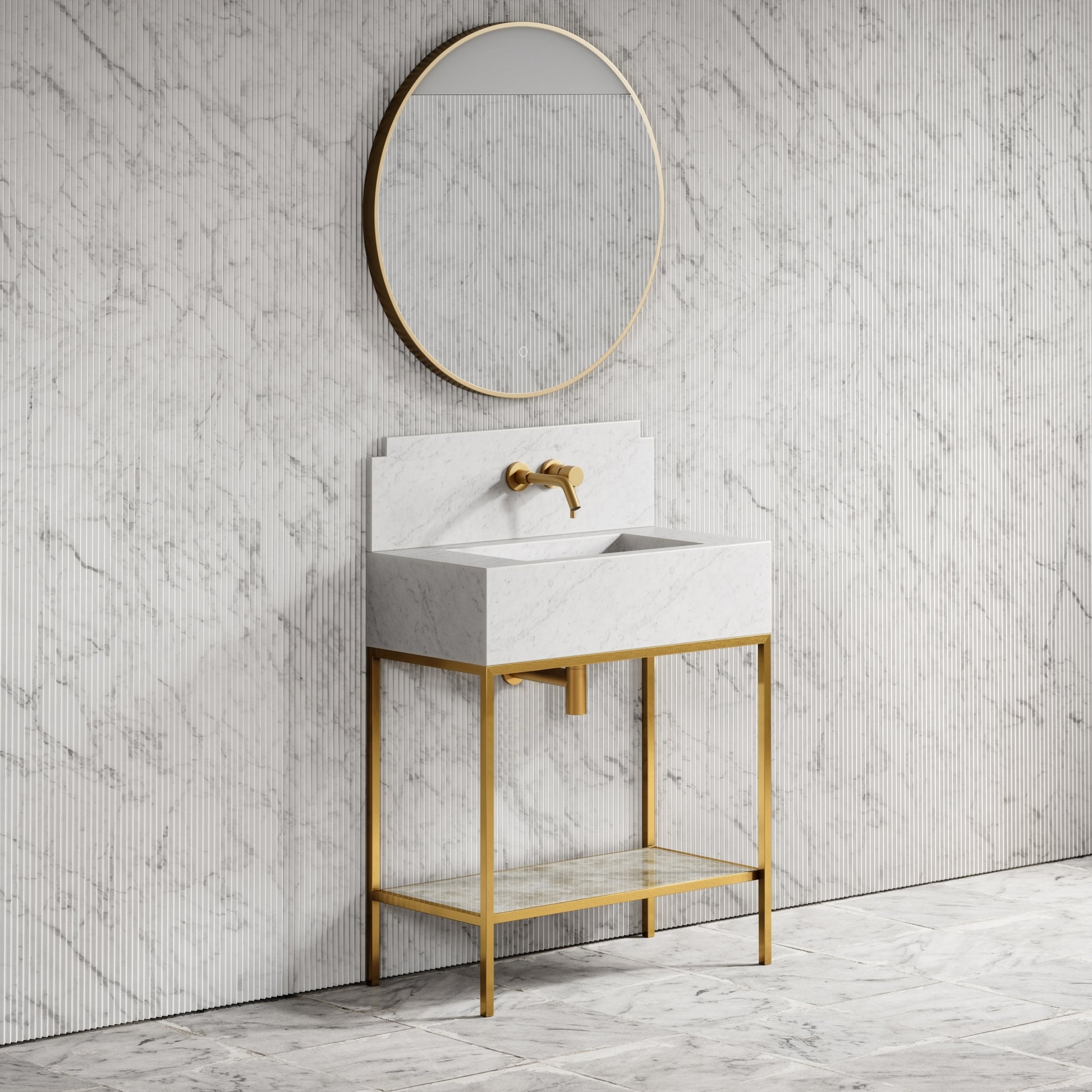 Belgravia Brushed Gold & Carrara Marble Vanity Unit 800mm