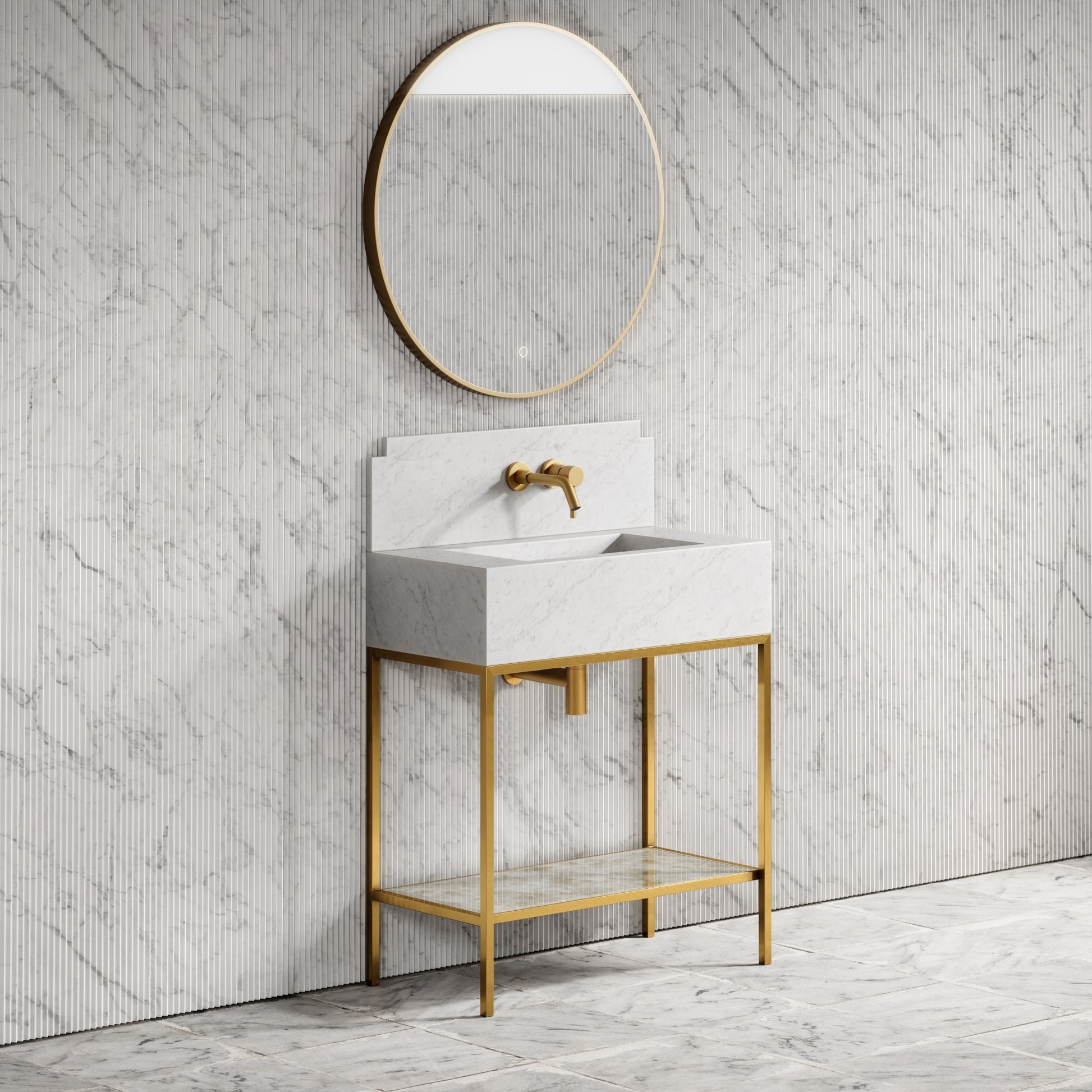 Belgravia Brushed Gold & Carrara Marble Vanity Unit 800mm