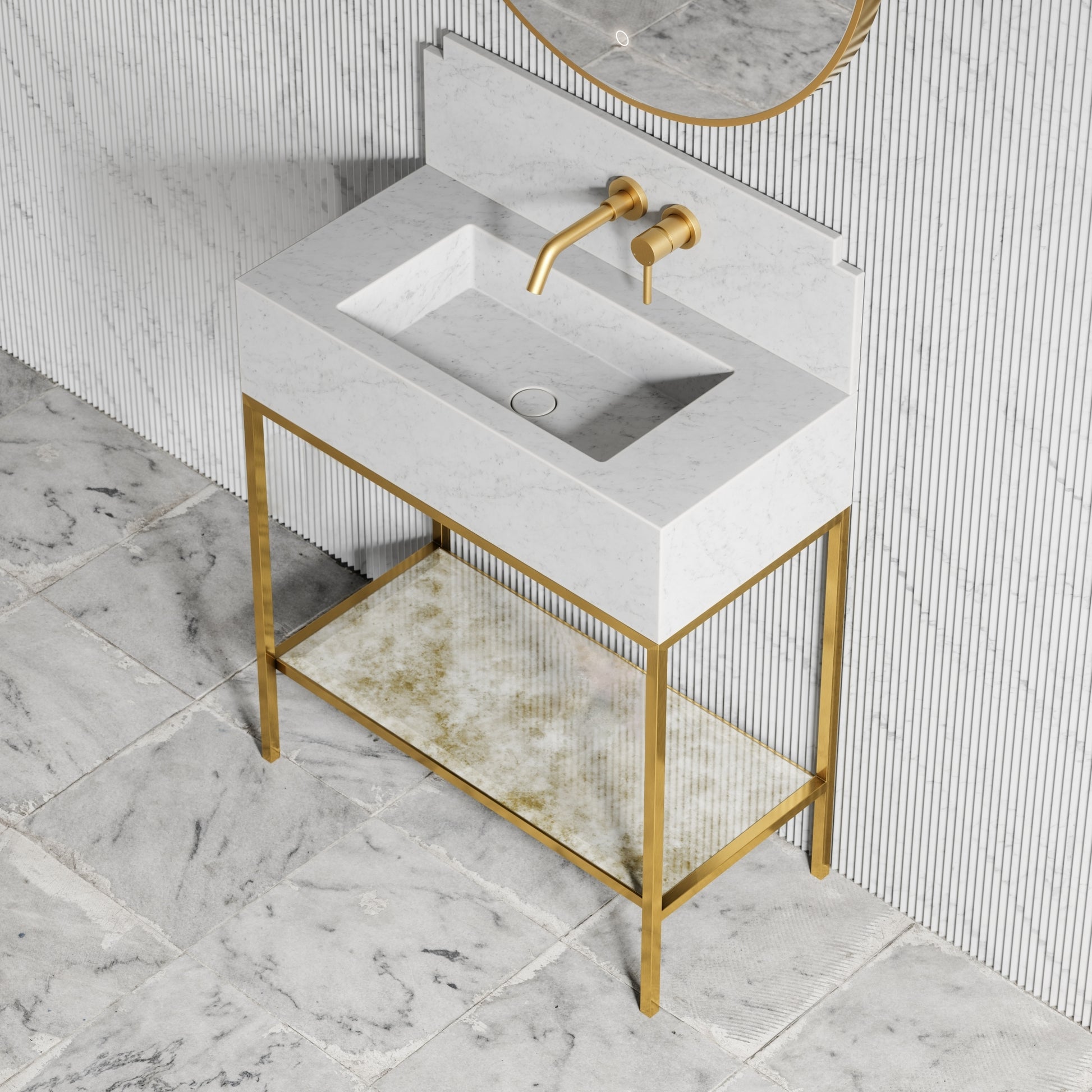 Belgravia Brushed Gold & Carrara Marble Vanity Unit 800mm