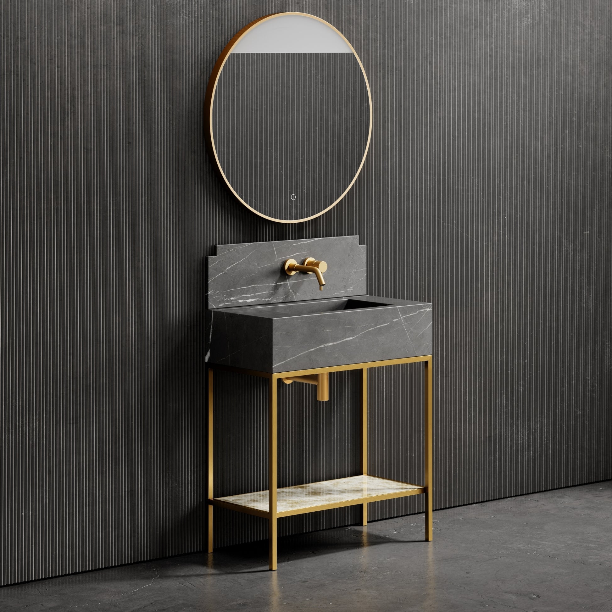 Belgravia Brushed Gold & Pietra Grey Marble Vanity Unit 800mm