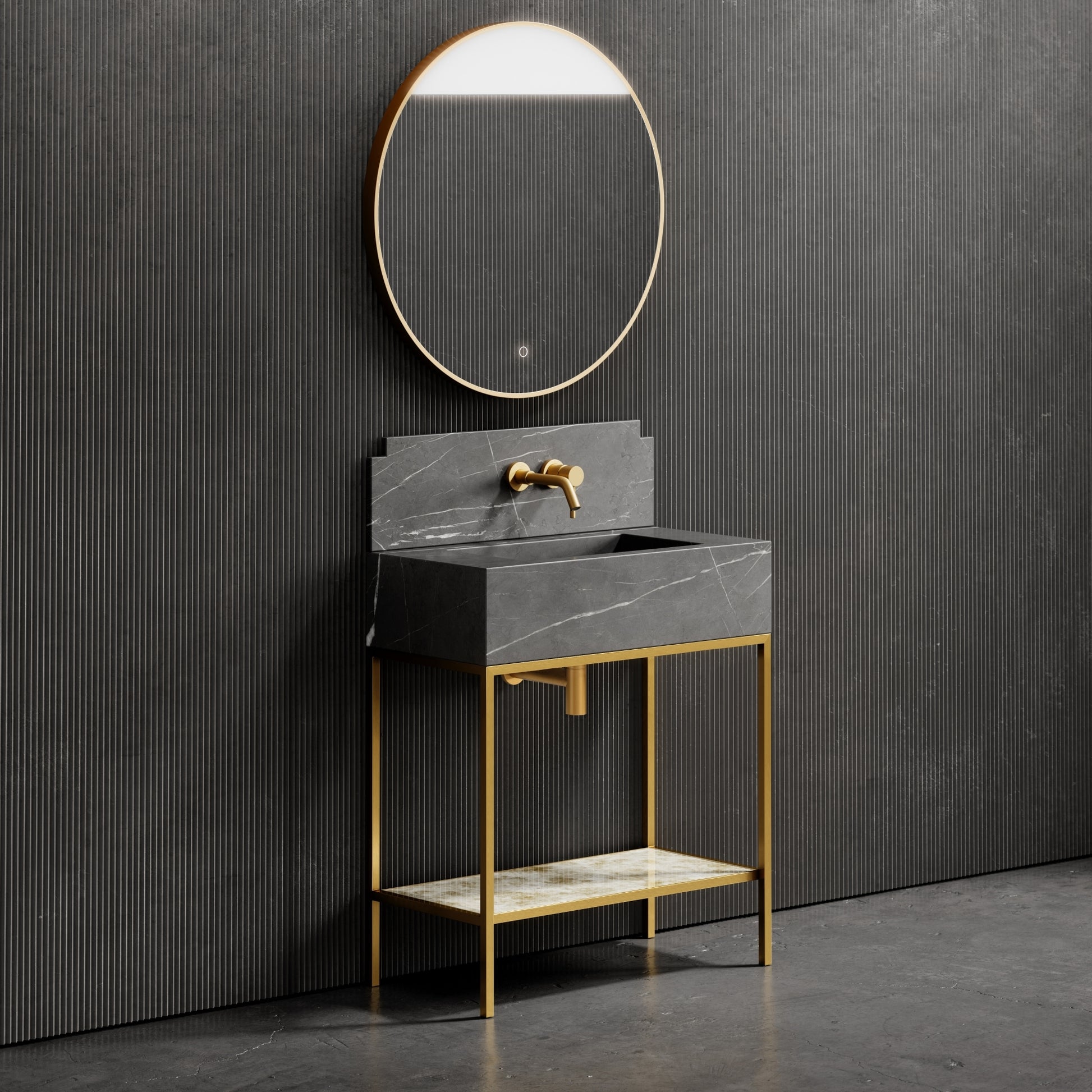 Belgravia Brushed Gold & Pietra Grey Marble Vanity Unit 800mm