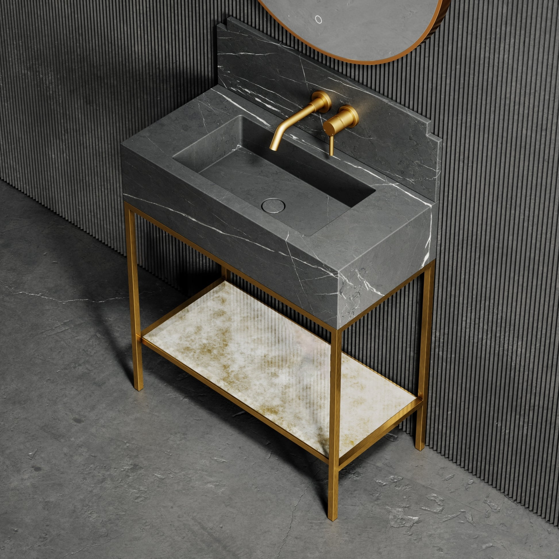 Belgravia Brushed Gold & Pietra Grey Marble Vanity Unit 800mm