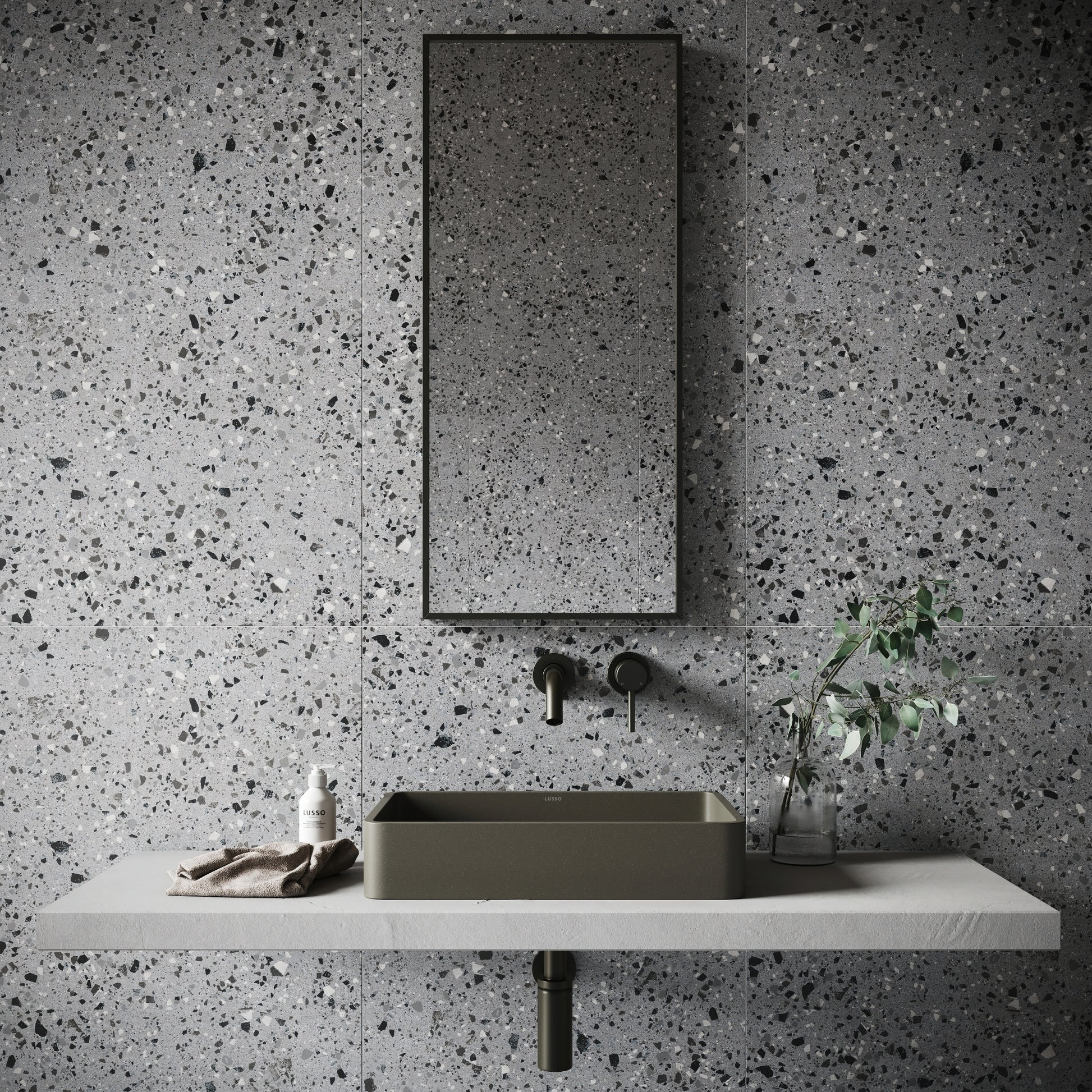 Bellazza Anthracite Terrazzo Porcelain Wall or Floor Tile 1200 x 600mm