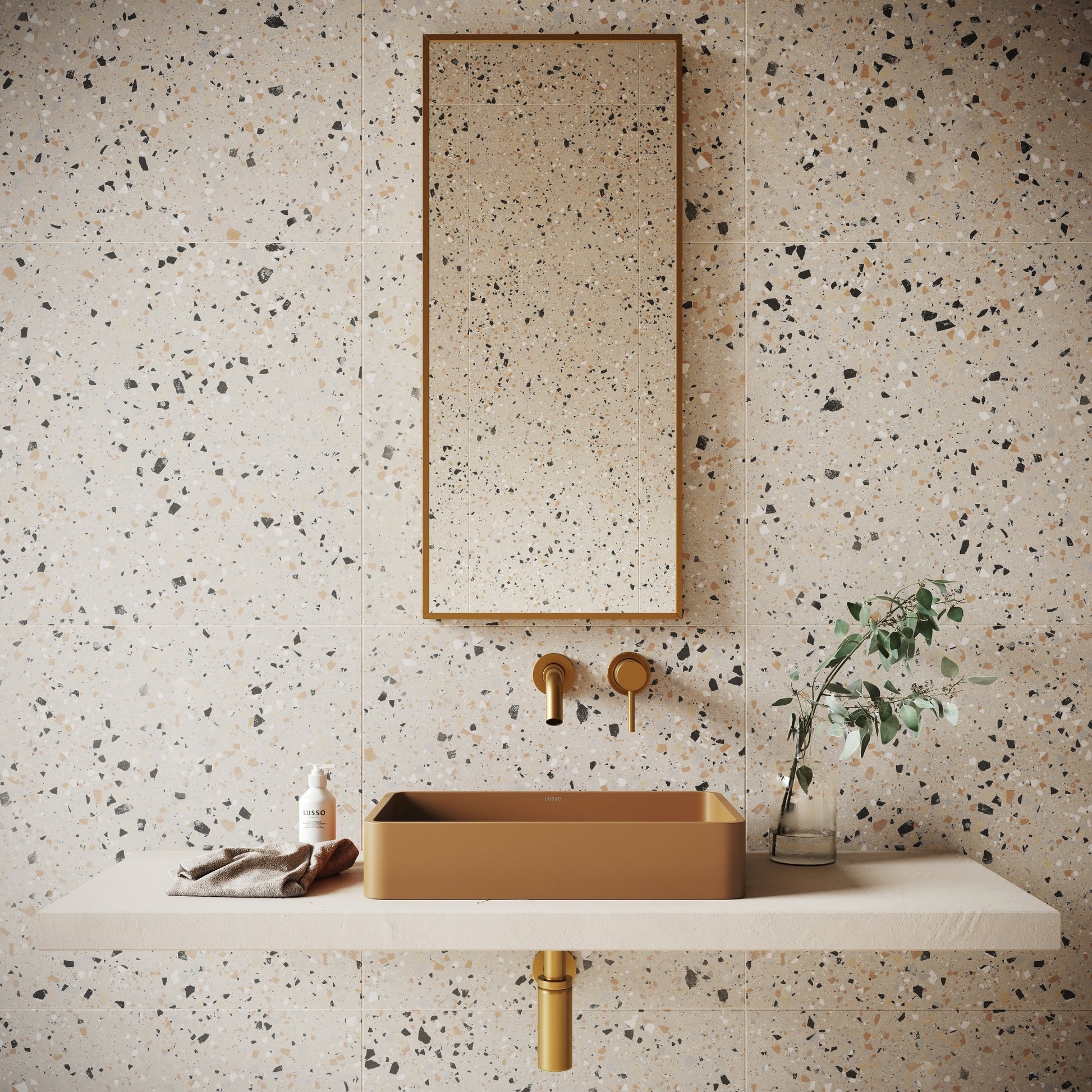 Bellazza Beige Terrazzo Porcelain Wall or Floor Tile 600 x 600mm