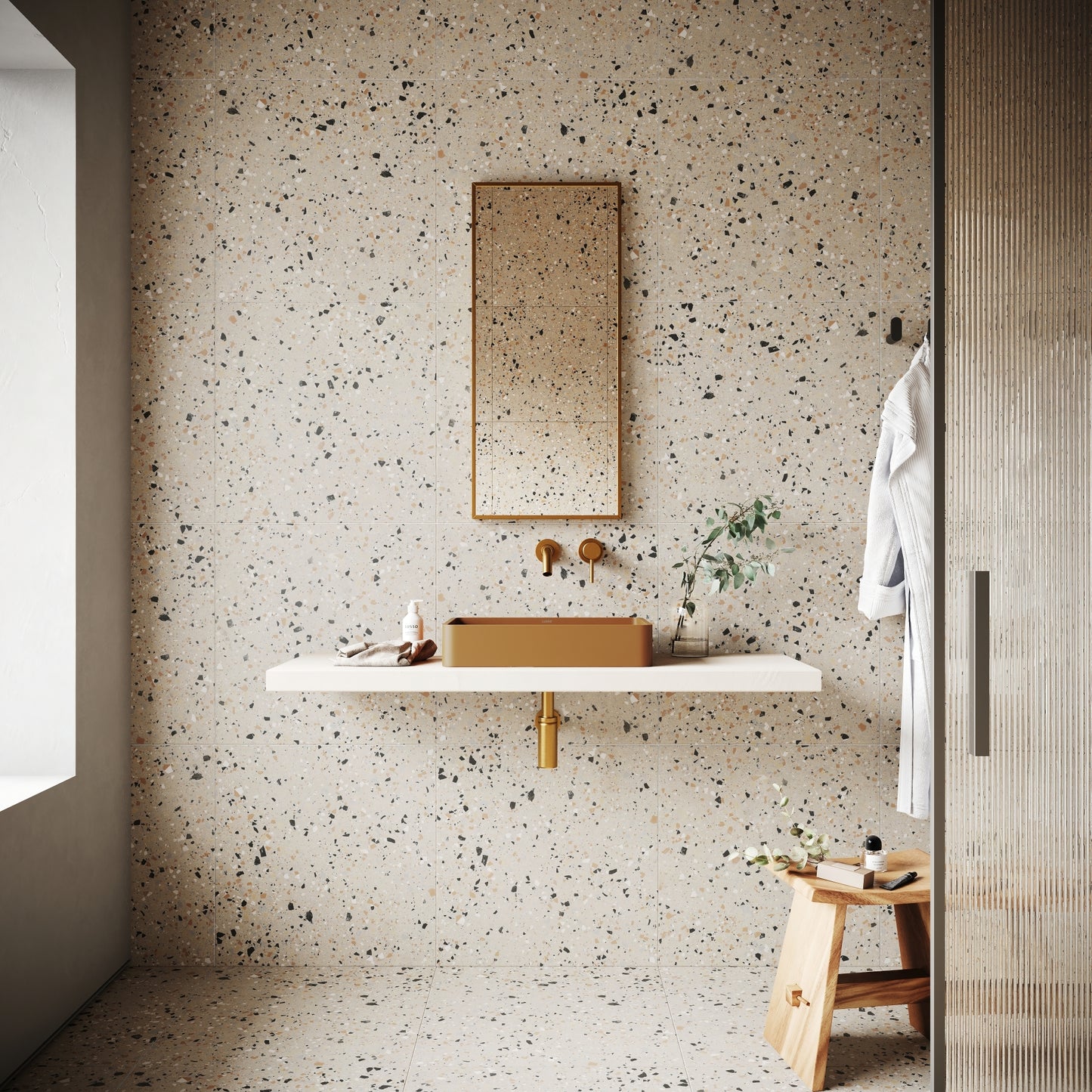 Bellazza Beige Terrazzo Porcelain Wall or Floor Tile 600 x 600mm