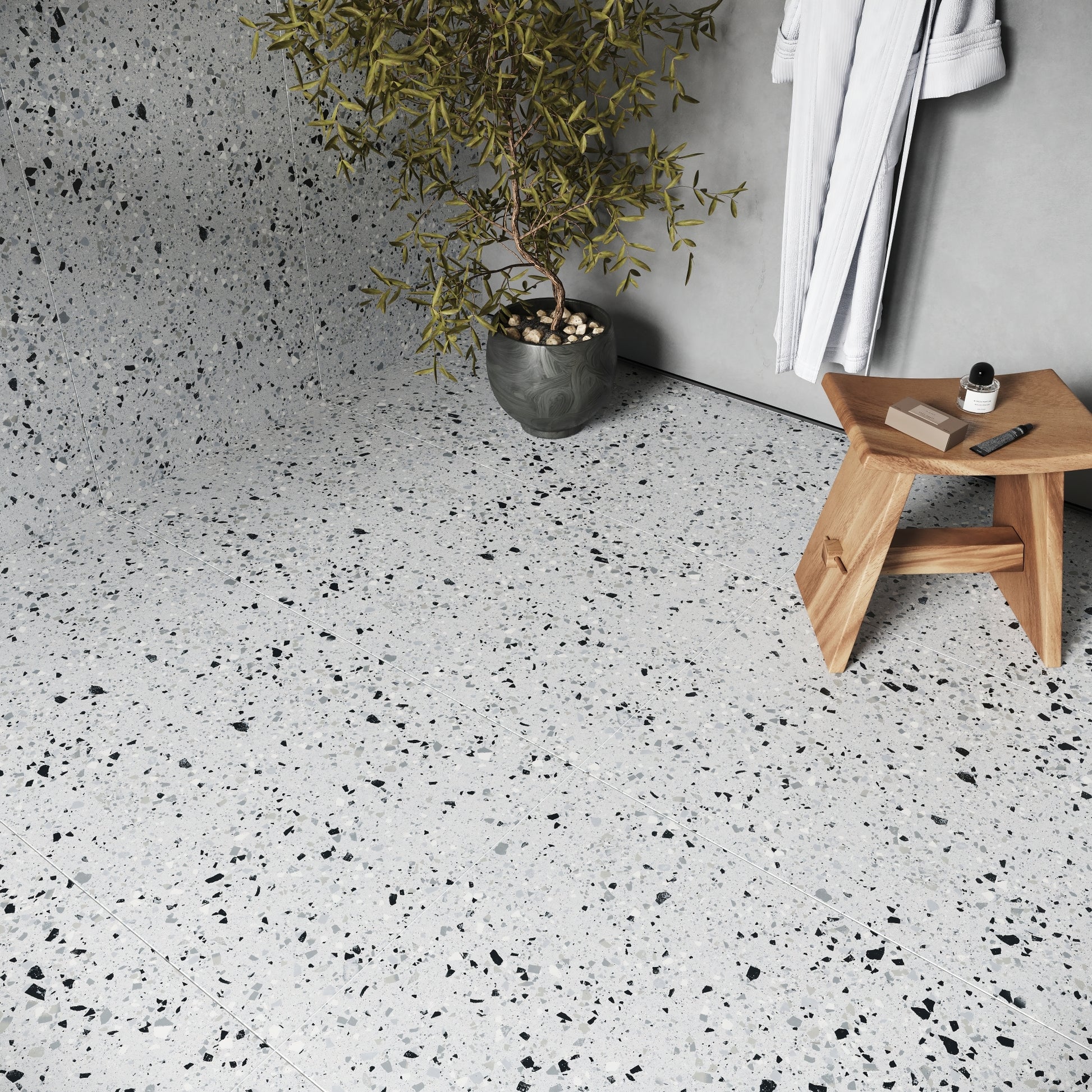 Bellazza Grey Terrazzo Porcelain Wall or Floor Tile 1200 x 600mm