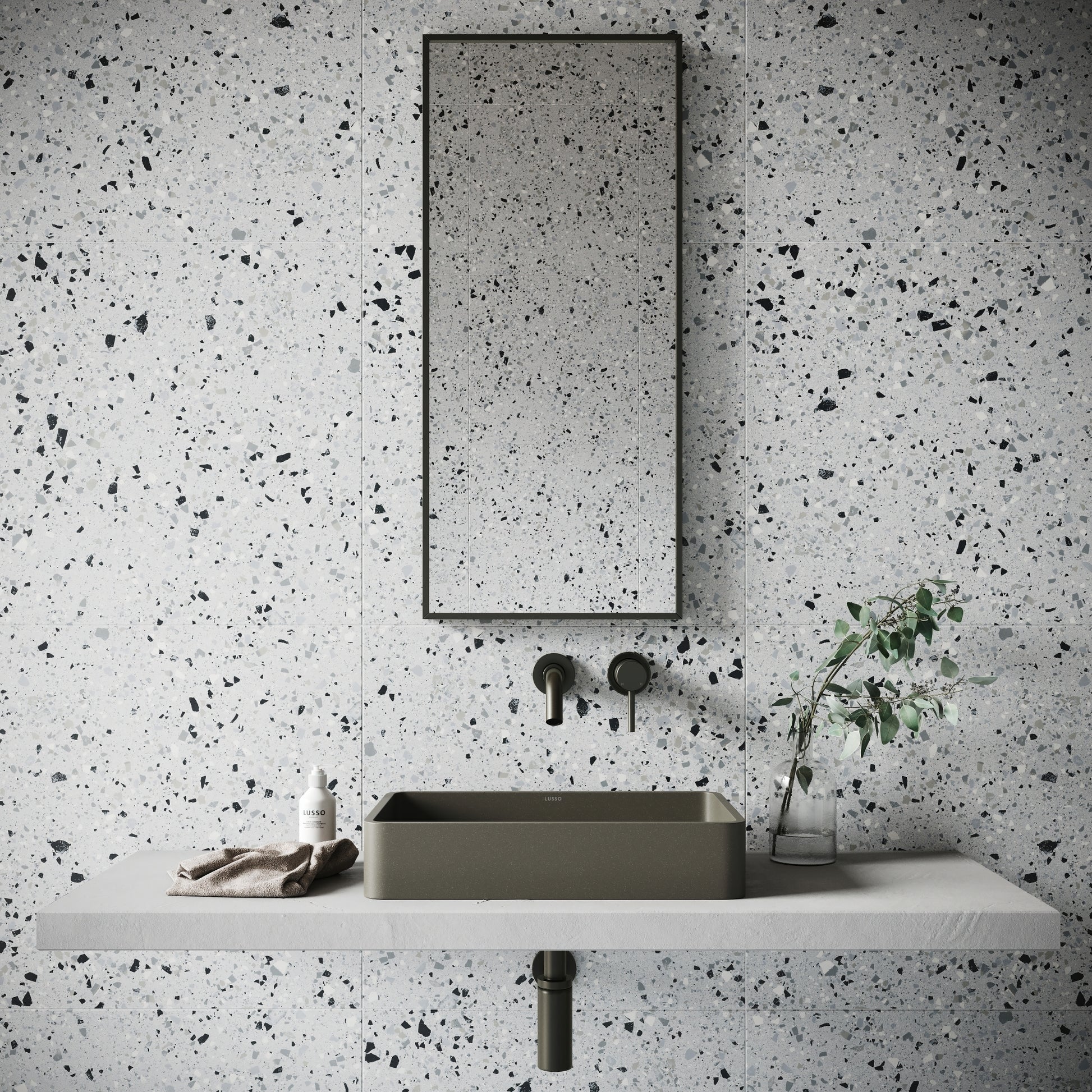 Bellazza Grey Terrazzo Porcelain Wall or Floor Tile 600 x 600mm