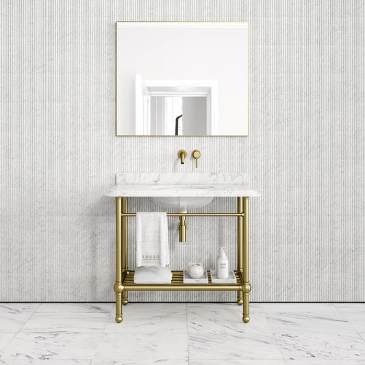Belmont Traditional Brushed Gold Vanity Unit with Carrara Marble Countertop 1000mm