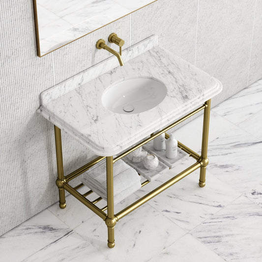 Belmont Traditional Brushed Gold Vanity Unit with Carrara Marble Countertop 1000mm