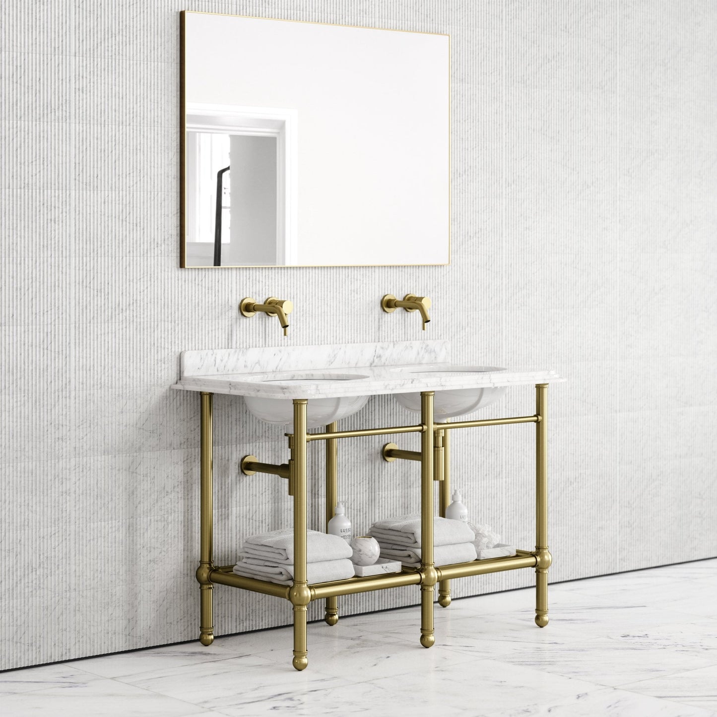 Belmont Traditional Brushed Gold Vanity Unit with Carrara Marble Countertop 1200mm