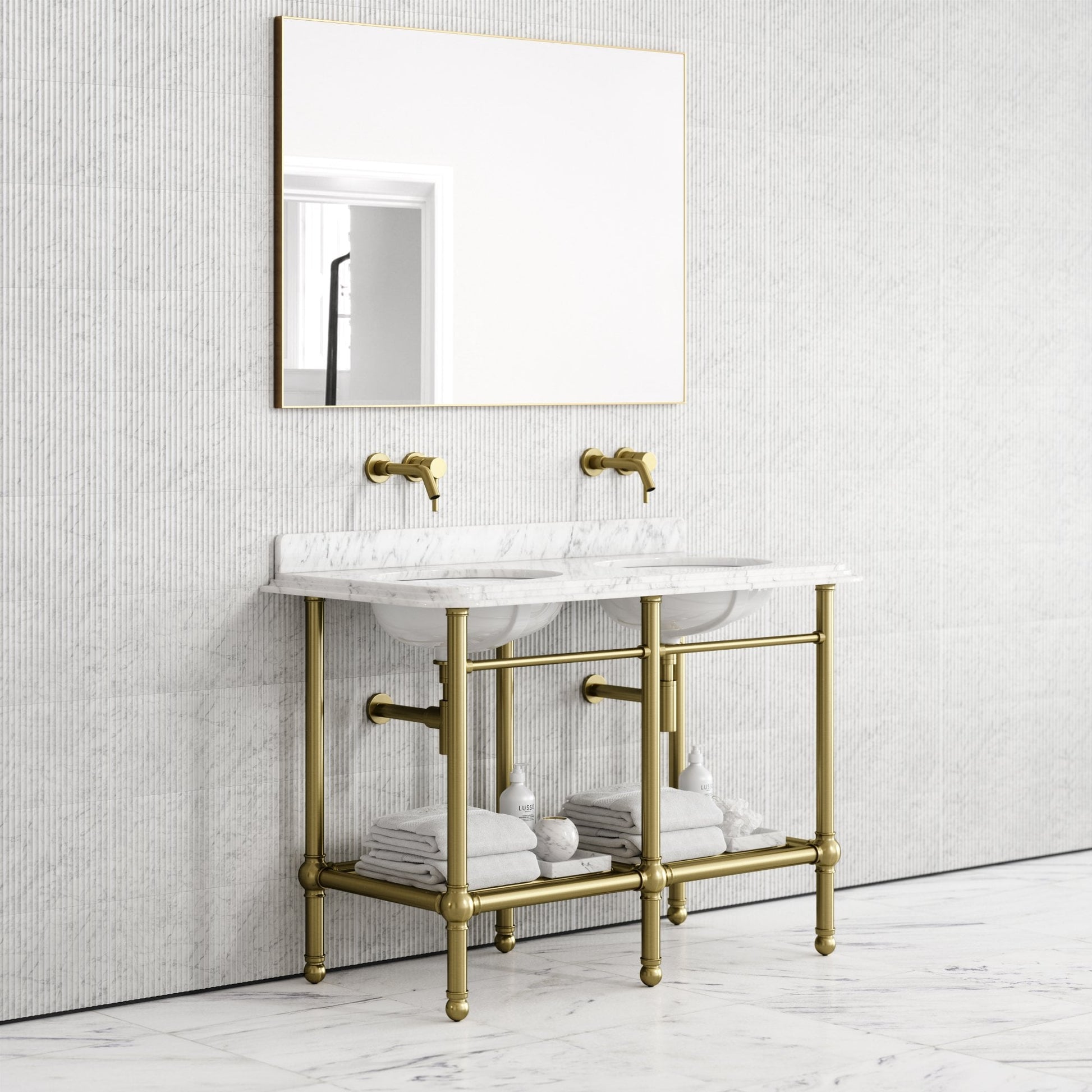 Belmont Traditional Brushed Gold Vanity Unit with Carrara Marble Countertop 1200mm