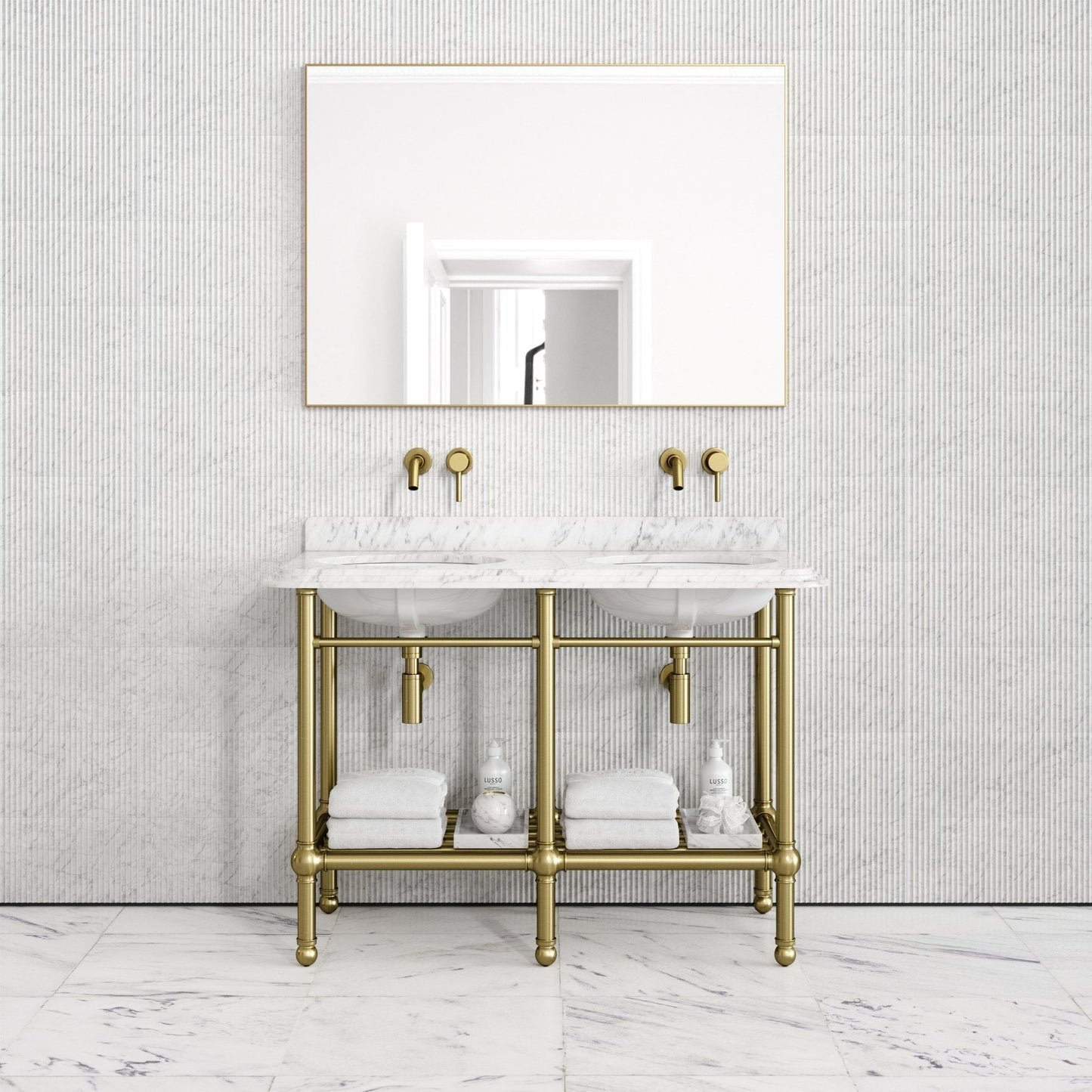 Belmont Traditional Brushed Gold Vanity Unit with Carrara Marble Countertop 1200mm