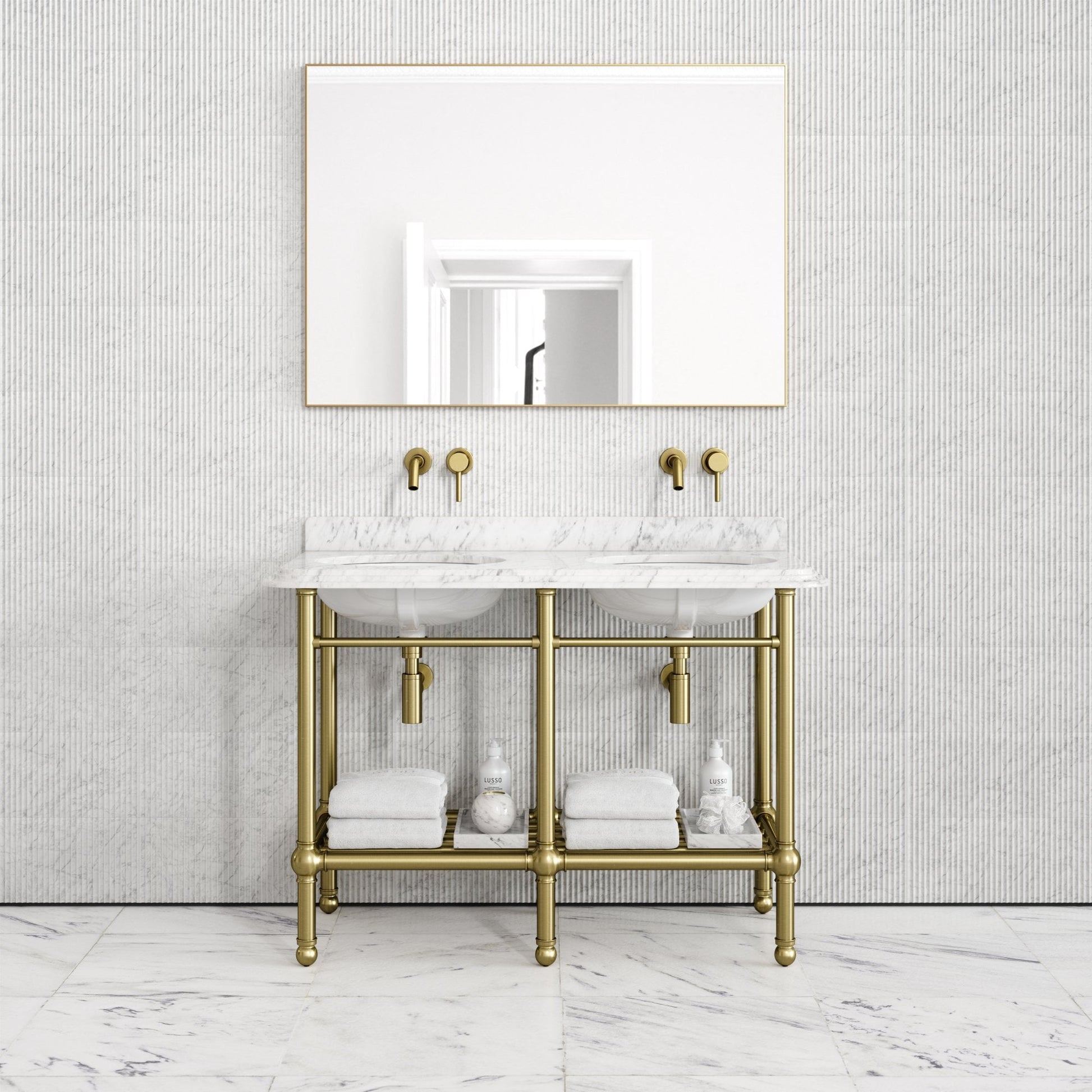 Belmont Traditional Brushed Gold Vanity Unit with Carrara Marble Countertop 1200mm