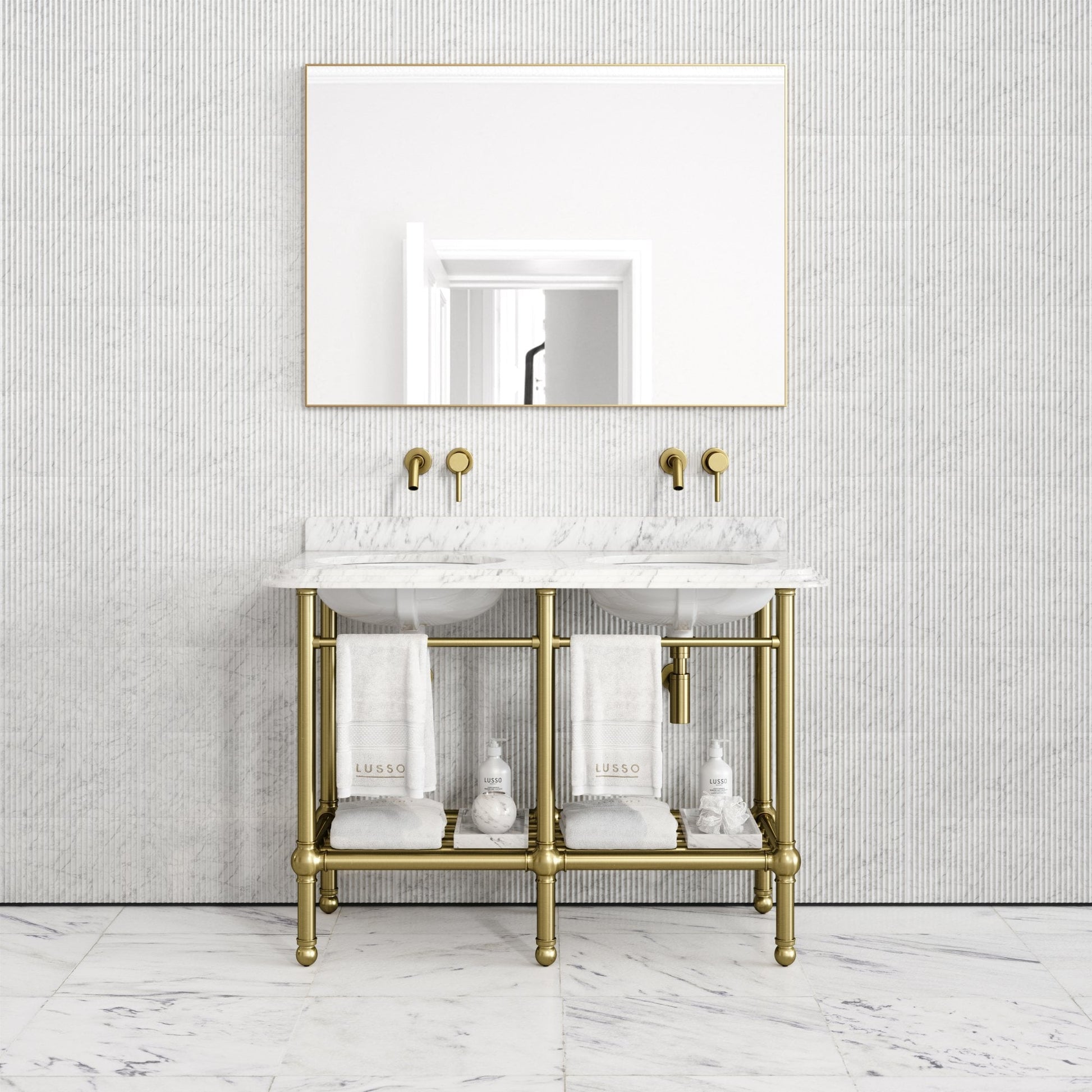 Belmont Traditional Brushed Gold Vanity Unit with Carrara Marble Countertop 1200mm