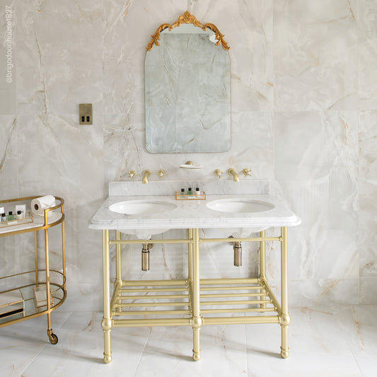 Belmont Traditional Brushed Gold Vanity Unit with Carrara Marble Countertop 1200mm
