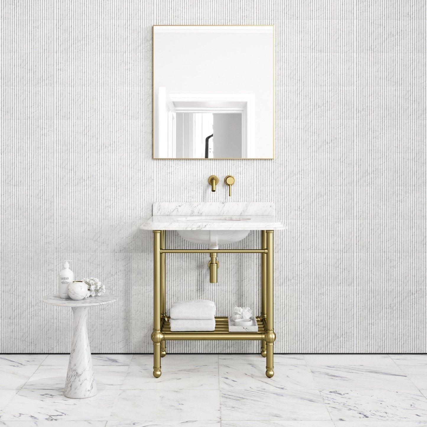 Belmont Traditional Brushed Gold Vanity Unit with Carrara Marble Countertop 800mm