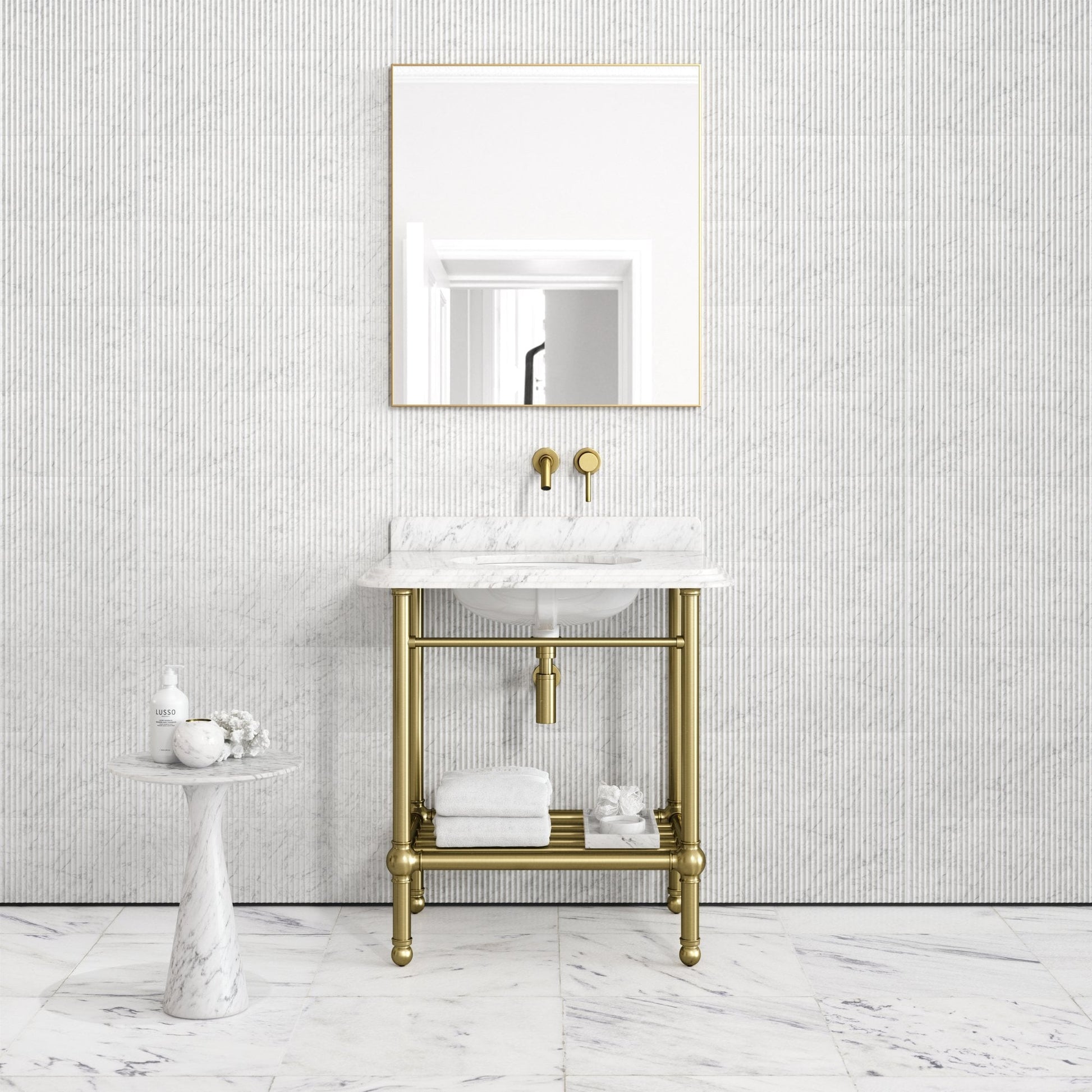 Belmont Traditional Brushed Gold Vanity Unit with Carrara Marble Countertop 800mm