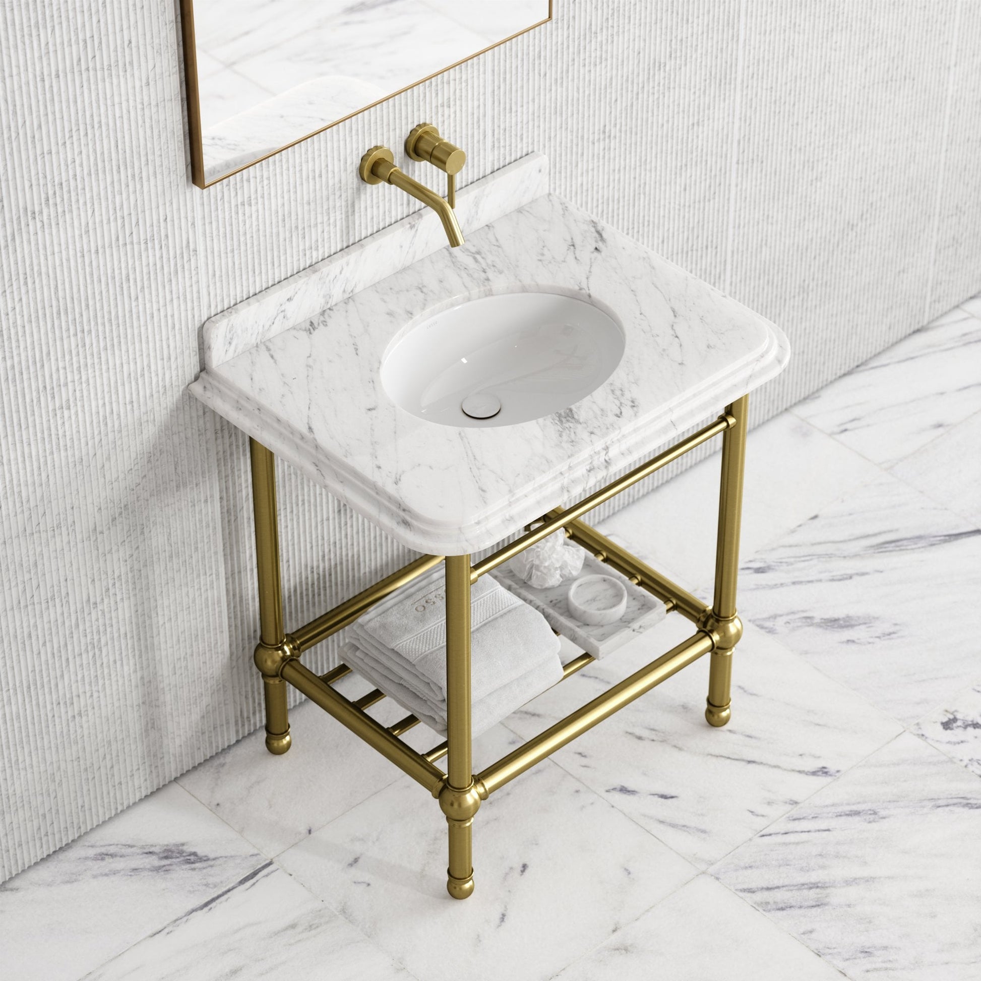 Belmont Traditional Brushed Gold Vanity Unit with Carrara Marble Countertop 800mm
