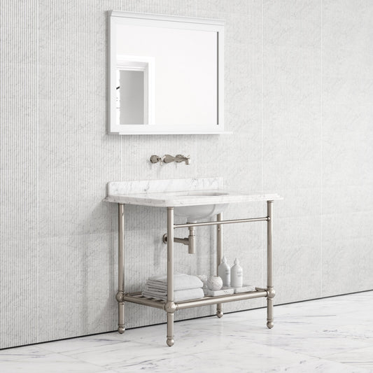 Belmont Traditional Polished Nickel Vanity Unit with Carrara Marble Countertop 1000mm