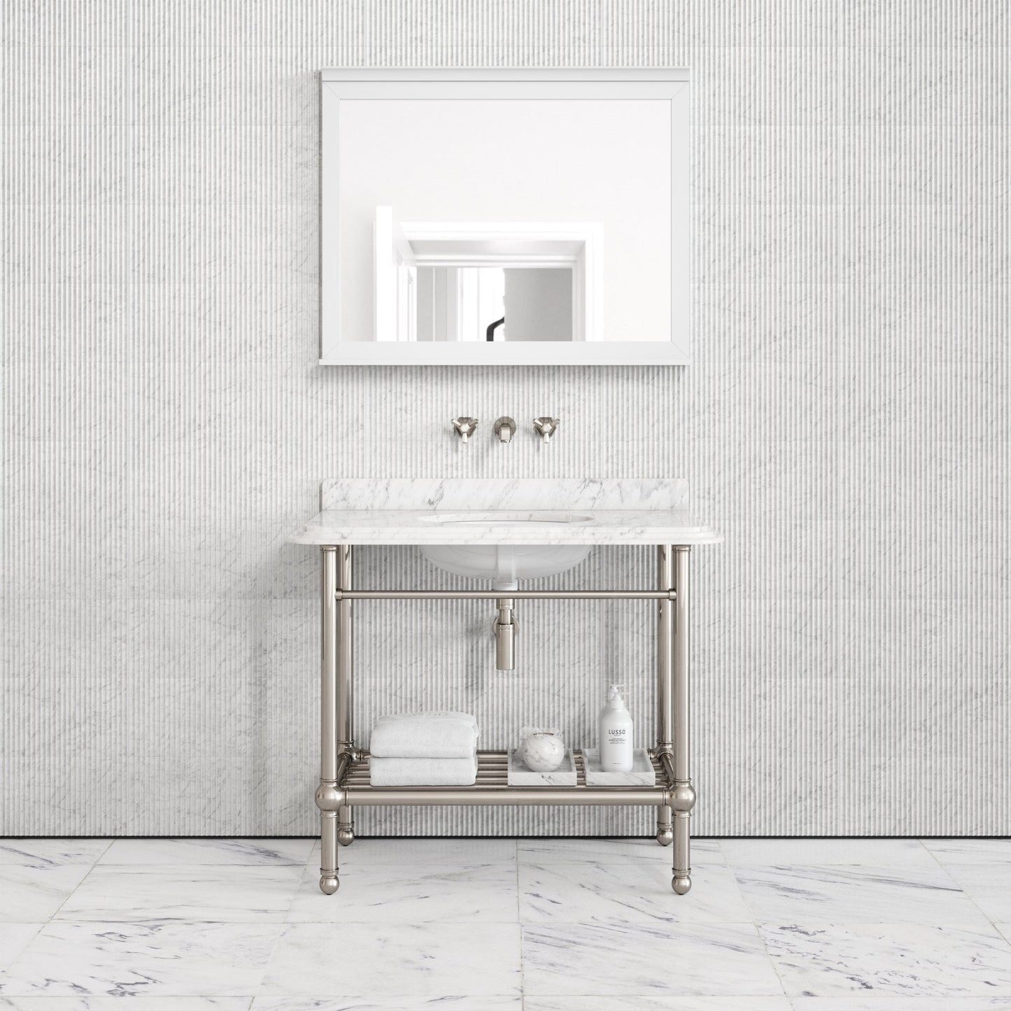 Belmont Traditional Polished Nickel Vanity Unit with Carrara Marble Countertop 1000mm