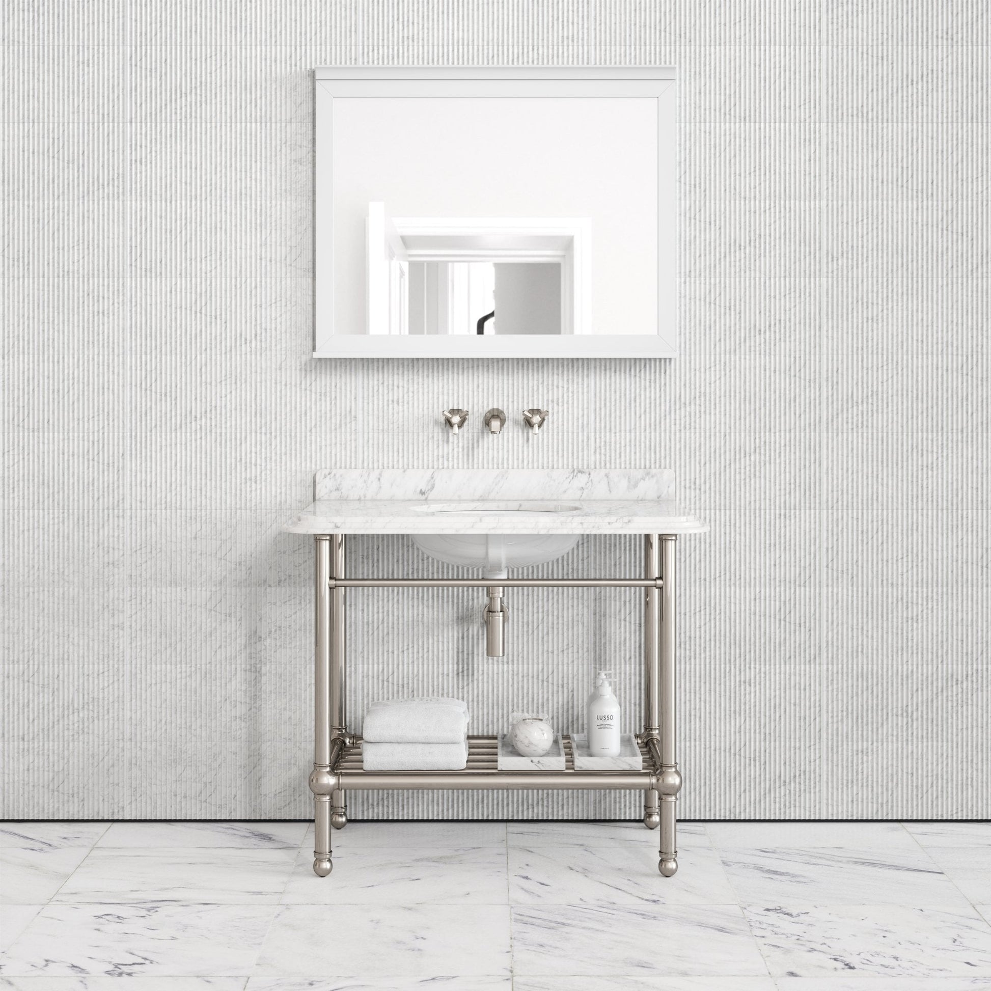 Belmont Traditional Polished Nickel Vanity Unit with Carrara Marble Countertop 1000mm